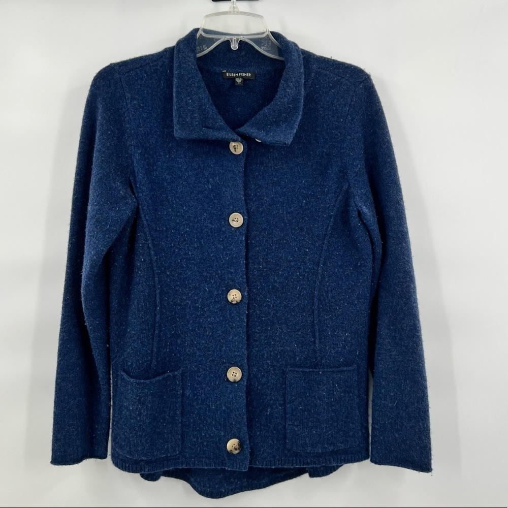 Eileen Fisher blue lambs wool cashmere long sleeve cardigan size XS